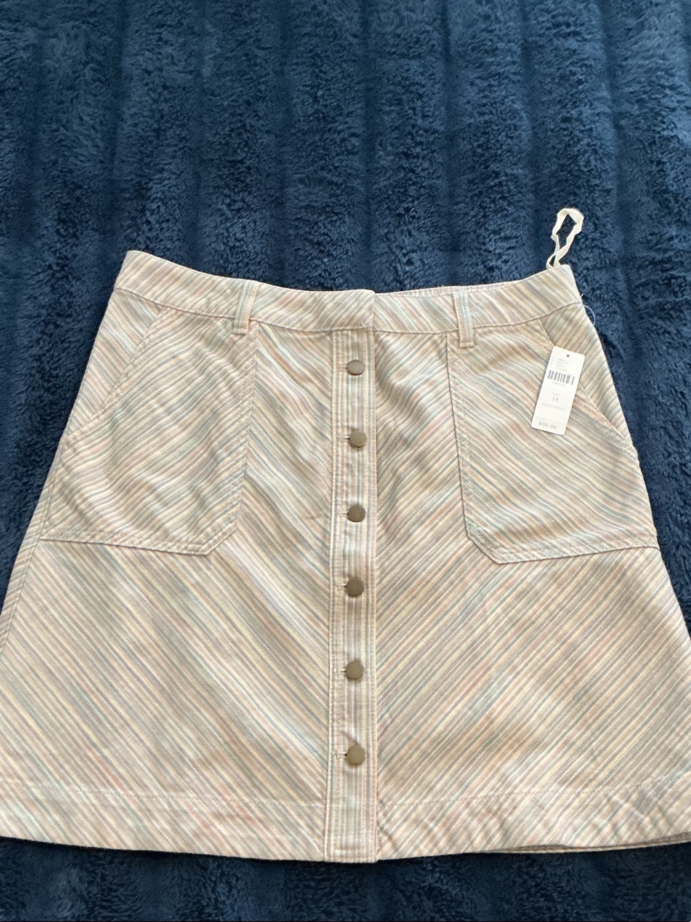 Anthropologie Pastel Multi-Stripe Button-Front A-Line Skirt